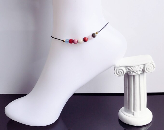 Fertility Gemstone Anklet: Sterling Silver, Goddess Charm, TTC Gift