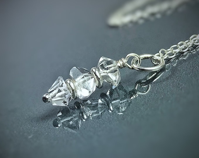 Herkimer Diamond Pendant Necklace, Sterling Silver Birthstone Necklace, Crystal Drop Necklace, April Birthstone Gift. Choice of Gemstones