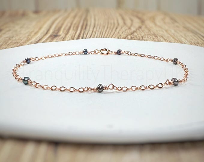 Black Pearl Bracelet: Sterling Silver 14K Gold 14K Rose Gold June Birthstone Black Jewelry Minimalist Pearl Jewelry Birthstone Bracelet