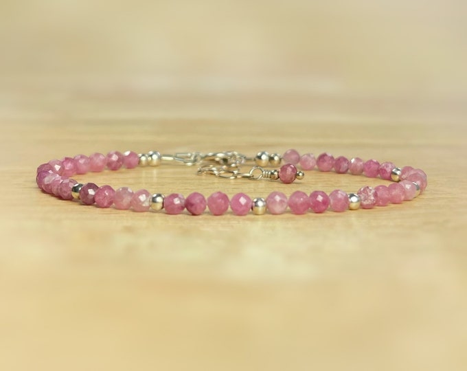 Pink Tourmaline Jewelry Stacking Bracelets. October Birthstone. Pink Tourmaline Bracelet. Incl Gift Box & Card. Raw Tourmaline.Gifts for Her