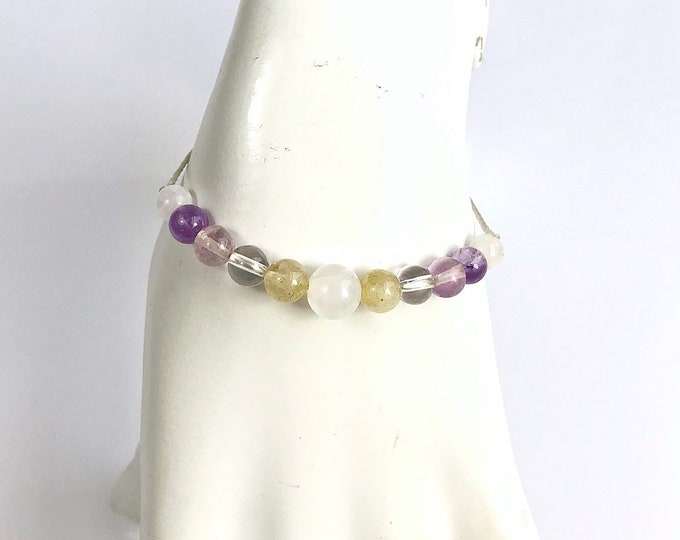 Crown Chakra Bracelet. Meditation Bracelet. Higher Mind. Clear Thinking. Enhance Memory. Concentration. Selenite. Rutilated Quartz. Fluorite