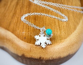 Snowflake Necklace, Sterling Silver, Birthstone Gift. Christmas Jewellery. Gift Box Available. Secret Santa Gifts. Stocking Filler Gifts.