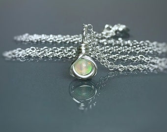 Real Genuine Opal Necklace & Opal Stud Earrings Set. October Birthstone. Incl Gift Box, Crystal Info Card. Birthday Gift.
