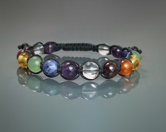 Mens Chakra Bracelet. Shamballa Bracelet. Rainbow Bracelet. Meditation Bracelet. Protection. Reiki Blessed Energy. Yoga Mala Bracelet.