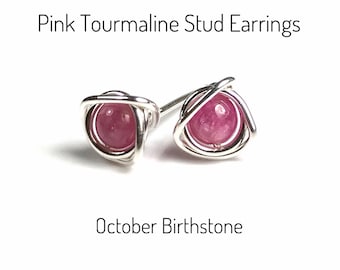 Genuine Pink Tourmaline Stud Earrings. Eternity Knot Earrings. Pink Rubellite Earrings. Sterling Silver. 14K Gold. October Birthstone Gifts