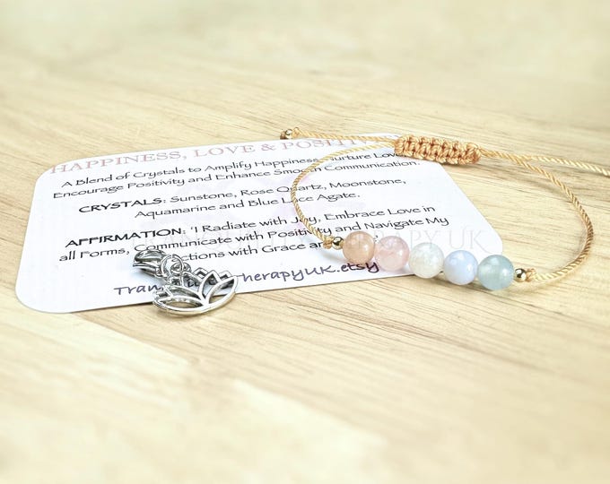 Crystal Energy Bracelet: Sunstone, Rose Quartz, Moonstone, Aquamarine