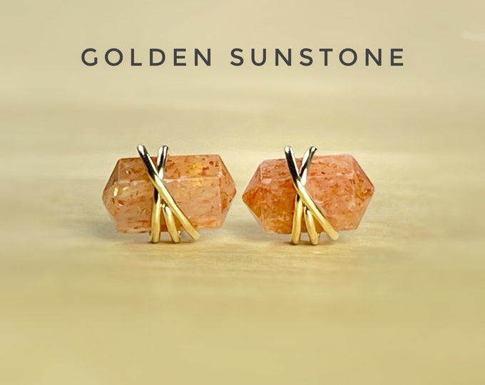 Golden Sunstone Earrings. Double Terminated Sunstone Jewelry. Incl a Gift Box & Crystal Info Card. Golden Sunstone Statement Earrings.
