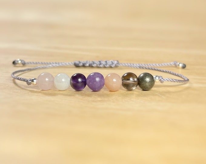 Crystal Balance Bracelet: Moonstone, Amethyst, Rose Quartz