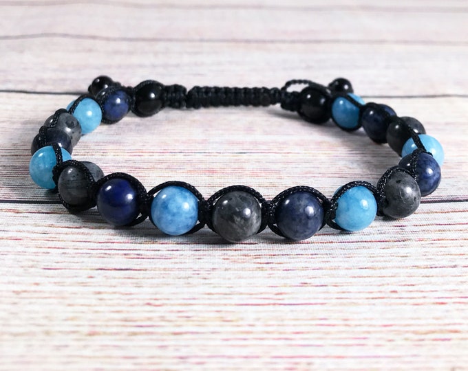 Courage & Intuition Bracelet. Yoga Mala Bracelet. Intellect, Transformation. Dumortierite. Aquamarine. Labradorite. Made to Measure.