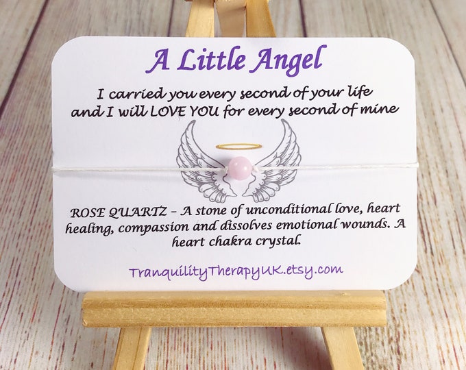 Rose Quartz Remembrance Angel Wings Bracelet. Baby Loss Condolence Gift. Sympathy Gift. Infant Loss. Peace Bracelet.