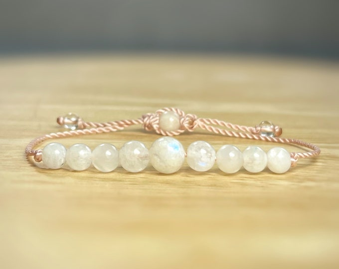 Moonstone Bracelet. New Beginnings. Intuition, Meditation. White Rainbow Moonstone. Mystical. Emotional Balance & Wellness.