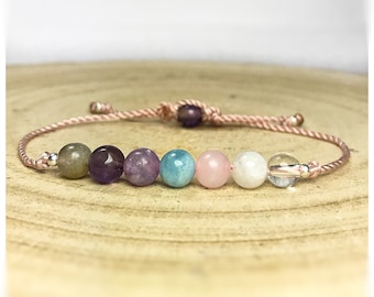 Anxiety Calming Gemstone Bracelet: Moonstone, Amethyst, Aquamarine