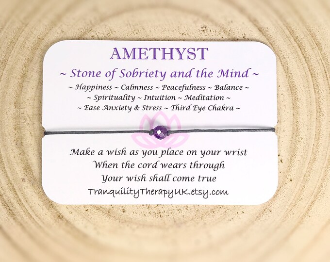 Amethyst Bracelet. February Birthstone. Wish Bracelet. Birthday Wish. Birthday Gift. Thank You Card. Design Your Own Colour.