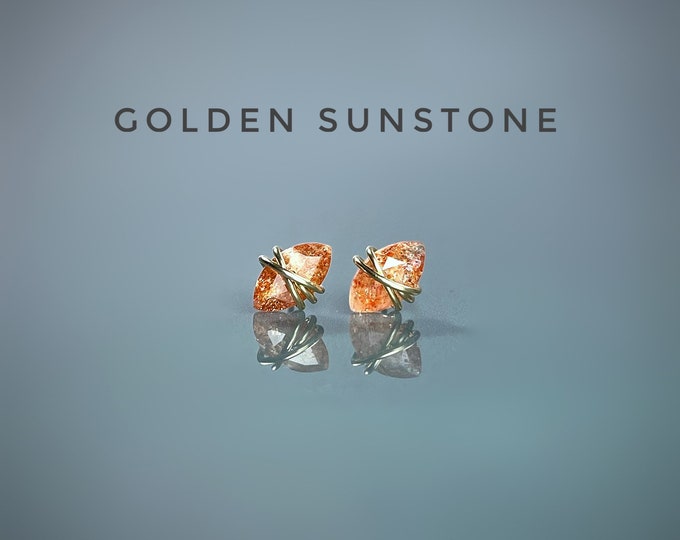 Golden Sunstone Earrings. June Birthstone Gift. Sunstone Stud Earrings. Sterling Silver. 14K Gold/Rose Gold Filled. Incl gift Box/Info Card.