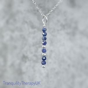 Sapphire Sterling Silver Necklace: Gemstone Drop Pendant