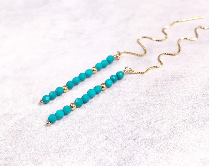 Turquoise Threader Earrings: Sterling Silver Dainty Minimalist Style