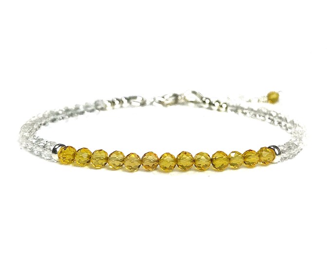 Citrine & Rock Quartz Bracelet. November Birthstone. Incl Gift Box and Card. Citrine Stacking Bracelets. Citrine Jewelry Gifts for Her.