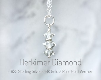 Herkimer Diamond Necklace. Birthstone Gift. Birthday Gift. Incl a Gift Box, Crystal Info Card & Ribbon Wrap. Herkimer Diamond Pendant
