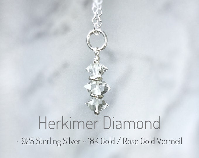 Herkimer Diamond Necklace. Birthstone Gift. Birthday Gift. Incl a Gift Box, Crystal Info Card & Ribbon Wrap. Herkimer Diamond Pendant
