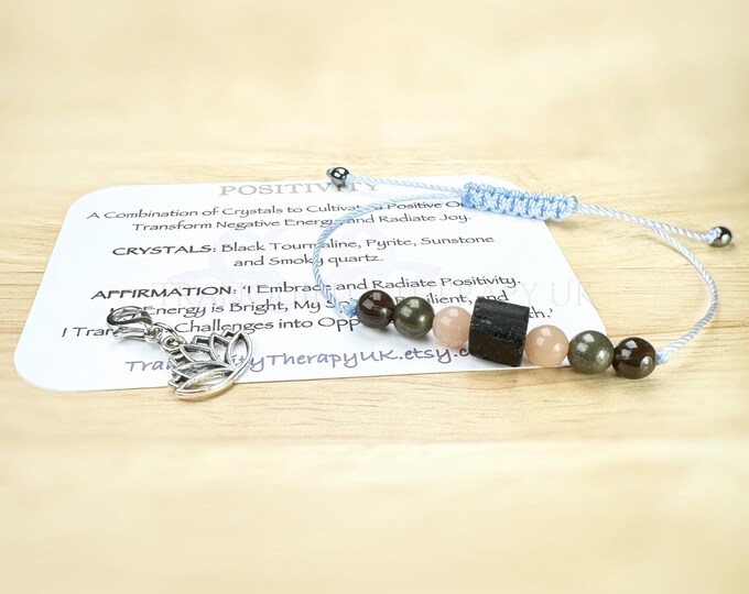 Raw Black Tourmaline Positivity Bracelet. Positive Thinking. Disperse Negative Energy. Positive Vibes. Pyrite. Sunstone. Smoky Quartz.
