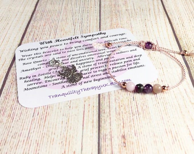 Sympathy Gift. Grief, Loss, Ease Pain and Heartache. Incl a Grief Bracelet, Info Card, Angel Clip Charm, Gift Wrap & Pouch. Sympathy Card.