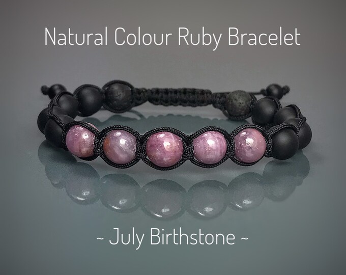 Genuine Ruby Bracelet. July Birthstone. Mens Yoga Bracelet. Mens Mala.l. Third Eye Chakra. Incl Gift Wrapping. Choice of Birthstones.