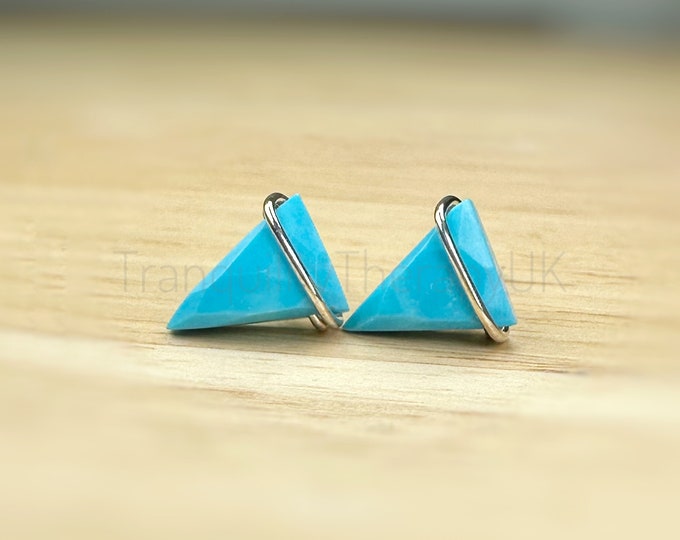 Geometric Turquoise Stud Earrings: Sterling Silver Triangle Jewelry