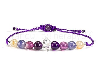 Crown Chakra Bracelet With Herkimer Diamond & Tanzanite, Meditation, Higher Mind. Clarity, Enhance Concentration, High Vibrational Energy.