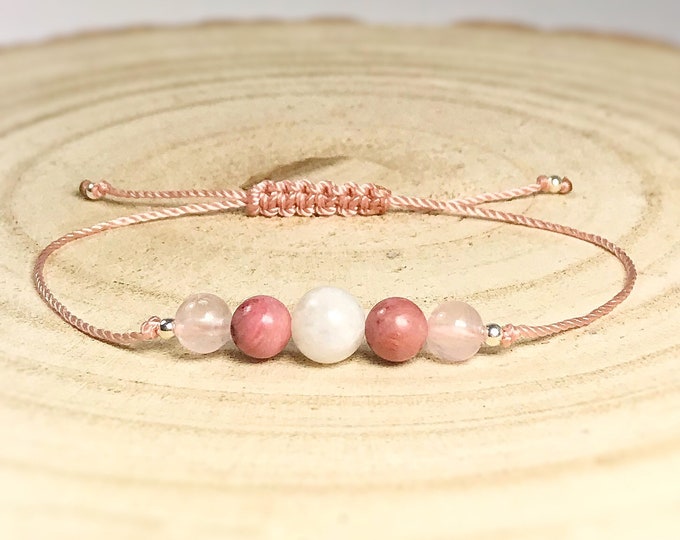 Fertility Bracelet & Pregnancy Support Bracelet. Love. Emotional Balance. Calming. IVF Gift. TTC Gift. Moonstone. Rhodonite. Rose Quartz.