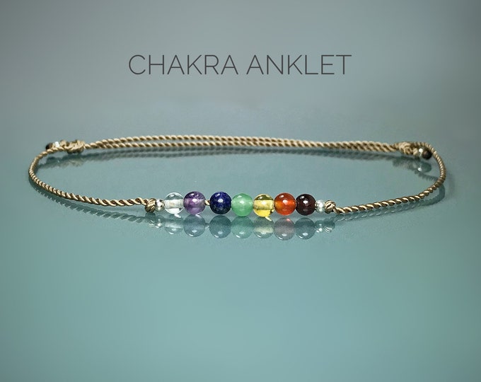 Chakra Anklet. 7 Chakra Balancing Gemstone Anklet. Crystal Healing. Yoga Anklet. Meditation Anklet, Rainbow. Beach Jewellery. Birthday Gift.