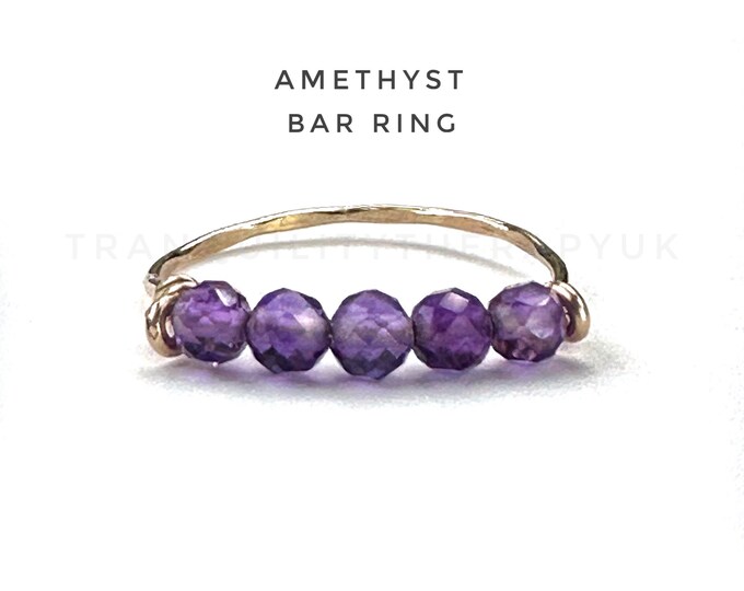 Amethyst Bar Ring. February Birthstone Gifts. Birthstone Ring. Incl Gift Box & Card. Amethyst Jewelry Gifts for Her. Commitment Ring Gifts.