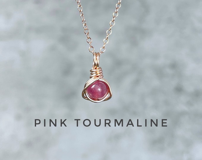 Pink Tourmaline Necklace & Pink Tourmaline Stud Earrings Set. October Birthstone. Pink Tourmaline Jewelry. Incl Gift Box, Crystal Info Card.