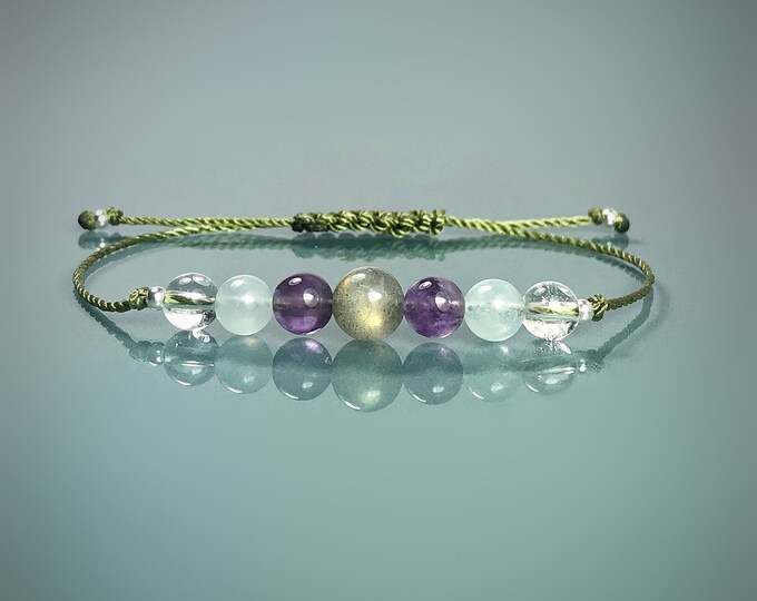 Third Eye Meditation Bracelet. Relaxation Bracelet. Yoga Bracelet. Calming. Mind Focus. Amethyst, Clear Quartz, Aquamarine & Labradorite.