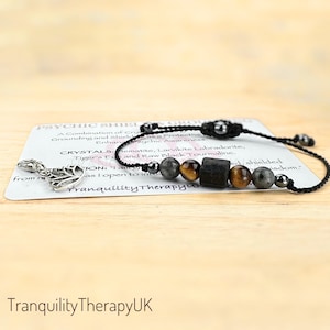 Psychic Protection Bracelet, Raw Black Tourmaline, Positivity, Evil Eye Bracelet, Happiness, Good Luck. Crystal Gift Sets, Affirmation Card
