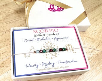SCORPIO Zodiac Necklace Floating Necklace. Lightweight Natural Silk Necklace.Celestial Birthstone Gifts.Incl Gift Box Card & Ribbon Wrap