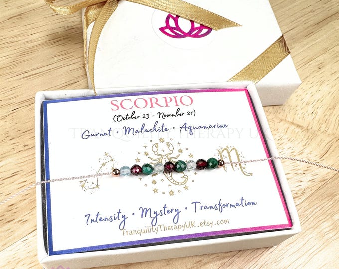 SCORPIO Zodiac Necklace Floating Necklace. Lightweight Natural Silk Necklace.Celestial Birthstone Gifts.Incl Gift Box Card & Ribbon Wrap