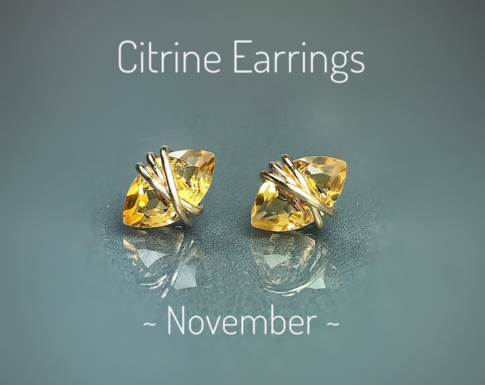 Citrine Stud Earrings. High Grade AAAA Citrine. Sterling Silver. 14K Gold/Rose Gold Filled. Includes a Gift Box & Card. November Birthstone.