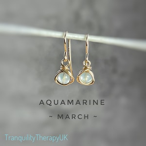 Aquamarine Drop Earrings. Roses Style. Sterling Silver. 14K Gold/Rose Gold Filled. Includes Gift Box & Card. March Birthstone Gifts.