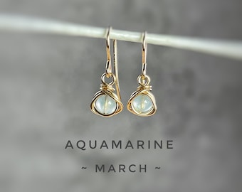 Aquamarine Drop Earrings: Sterling Silver, 14K Gold Filled, March Birthstone