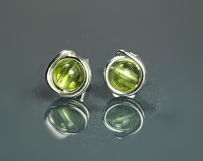 Peridot Stud Earrings. Eternity Circle Stud. Sterling Silver. 14K Gold/Rose Gold Filled. August Birthstone. Incl Gift Box & Info Gift Card.