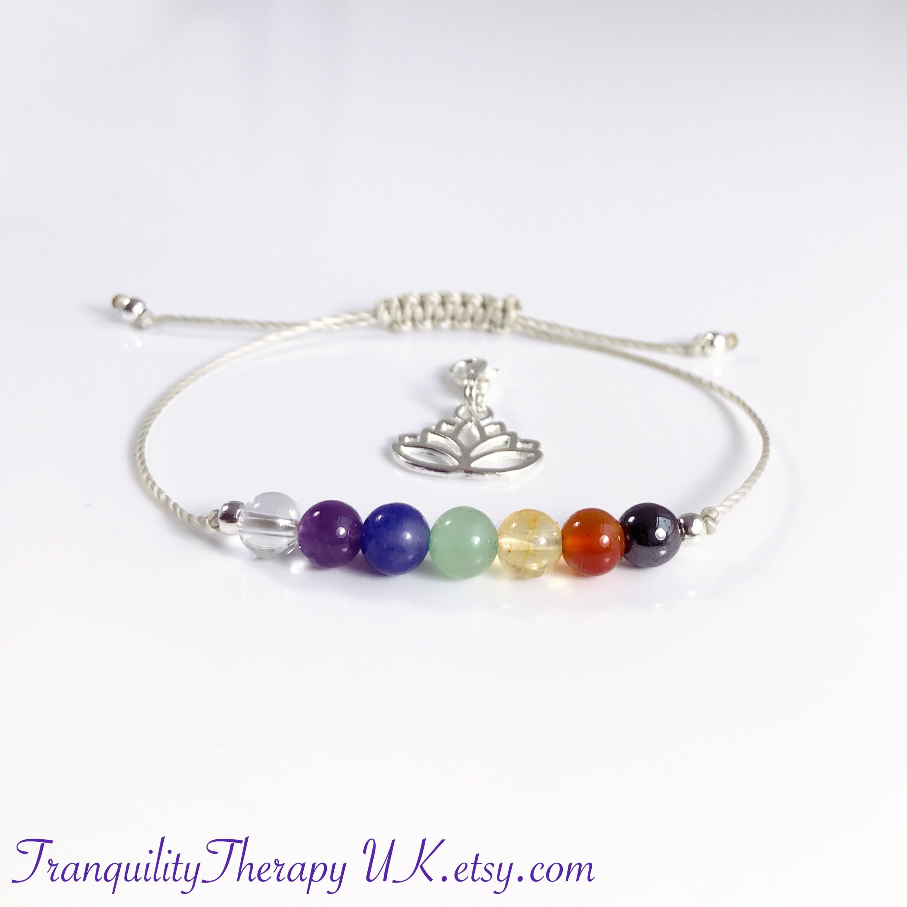 7 Chakra Balancing Gemstone Bracelet. Crystal Healing. Yoga Tranquility Meditation Rainbow. Genuine Gemstones. Aura. Choose Cord Colour