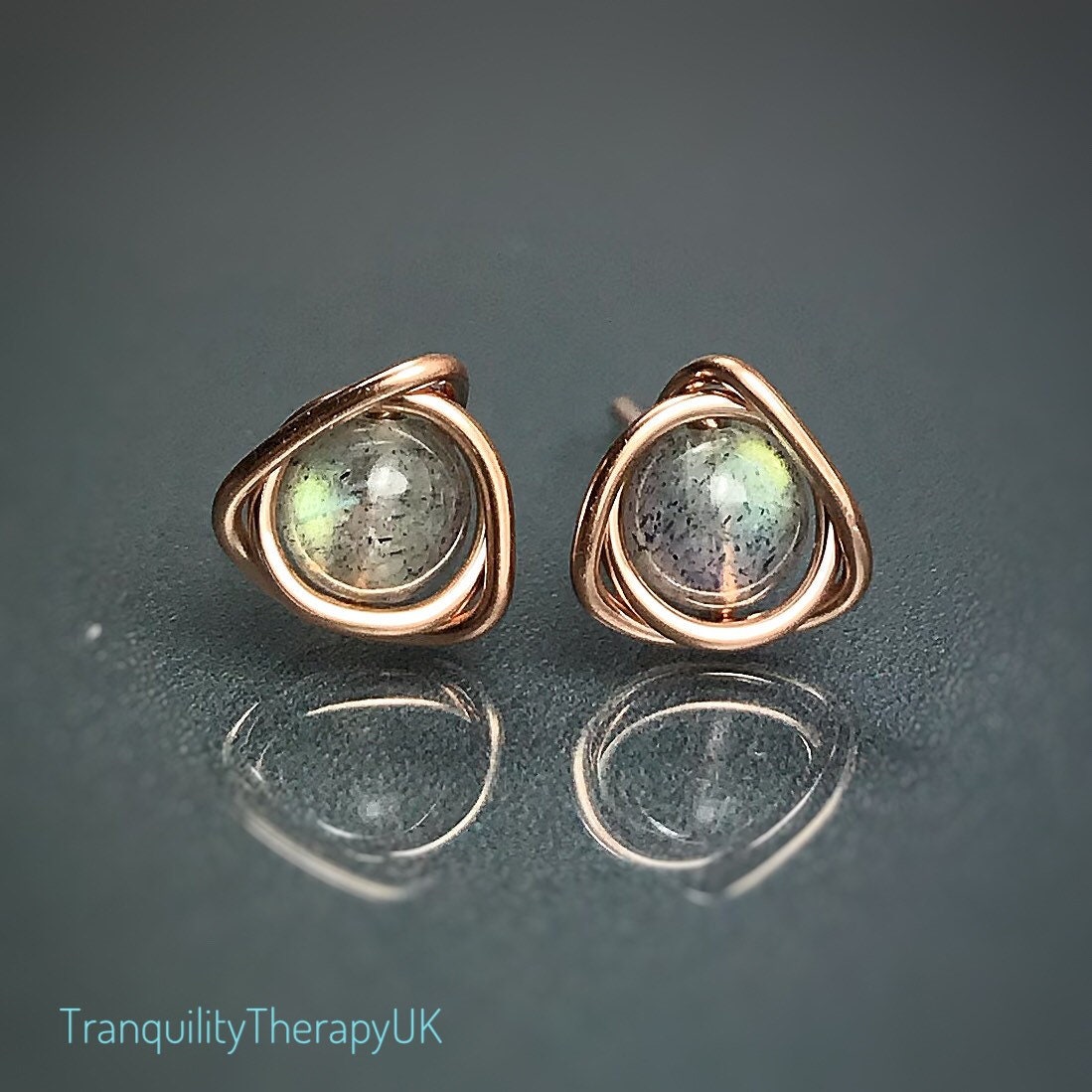 Labradorite Stud Earrings. Sterling Silver. 14K Gold/Rose Gold Filled. Incl  Gift Box & Info Gift Card. Birthday Gift. Stone of