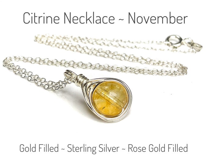Citrine Necklace & Earrings Set. November Birthstone. Plaited Style. Incl Gift Box and Gift Info Card. Sterling Silver. 14K Rose Gold