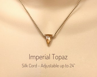 Imperial Topaz Necklace: Geometric Silk Cord Floating Pendant