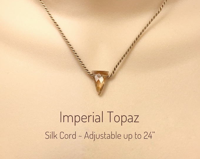 Imperial Topaz Necklace. Geometric Floating Necklace. Natural Strong Silk Cords. Incl Gift Box & Info Card. Choice of Birthstones. October