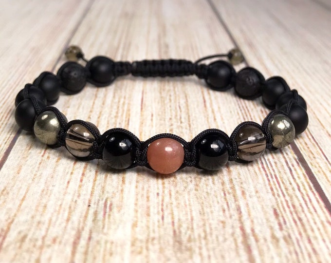 Mens Positivity Bracelet. Shamballa Yoga Mala Gemstone Bracelet. Positive Thinking. Disperse Negative Energy. Clear Thinking. Gifts for Him