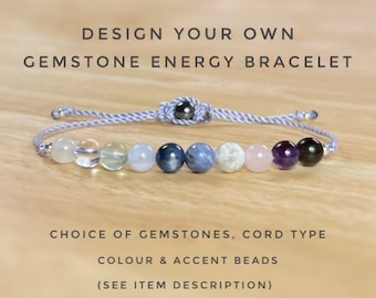 12 Gemstone BRACELET Custom Design Your Own Bracelet. Eight Crystals. Customised Crystal Bracelet. Choose Your Gemstone, Cord & Accent Beads