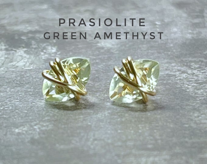 Prasiolite Stud Earrings: February Birthstone, 14K Gold Filled