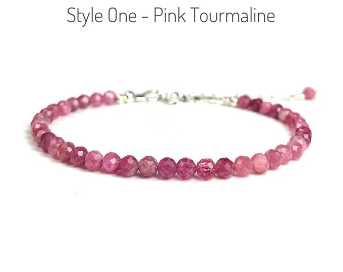 Pink Tourmaline Jewelry Stacking Bracelets. October Birthstone. Pink Tourmaline Bracelet. Incl Gift Box & Card. Raw Tourmaline.Gifts for Her