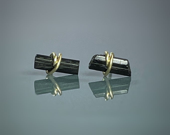 Raw Black Tourmaline Stud Earrings: Sterling Silver, Gold Filled
